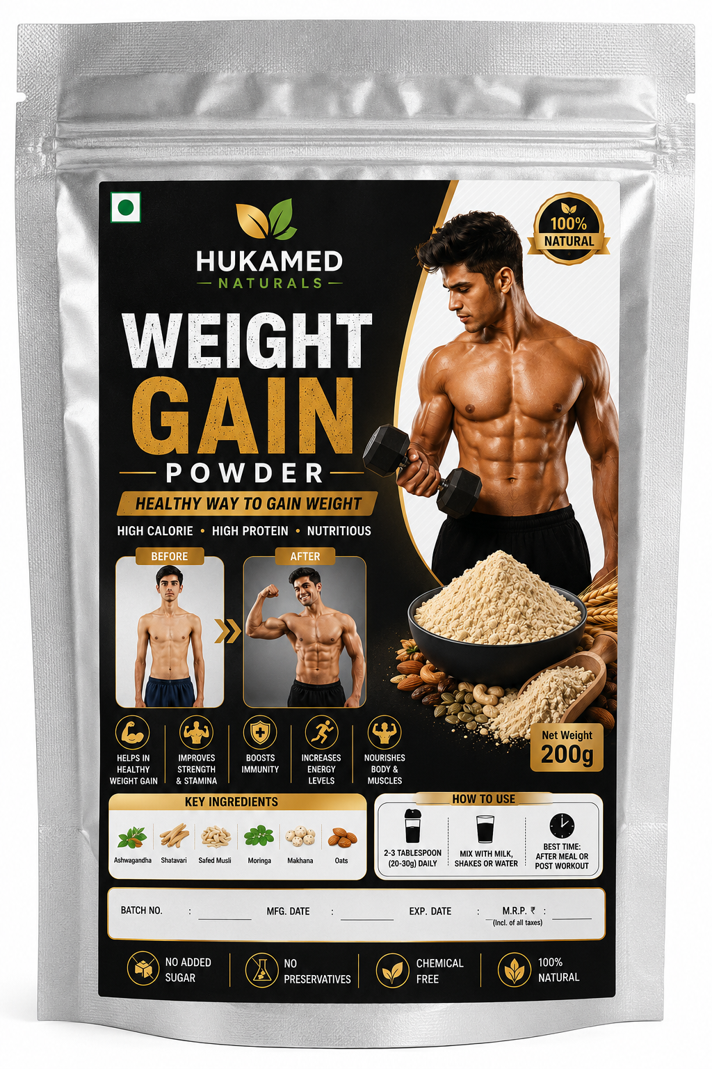 Hukamed Naturals Weight Gain Powder | Herbal Nutrition Blend | Daily Health Supplement